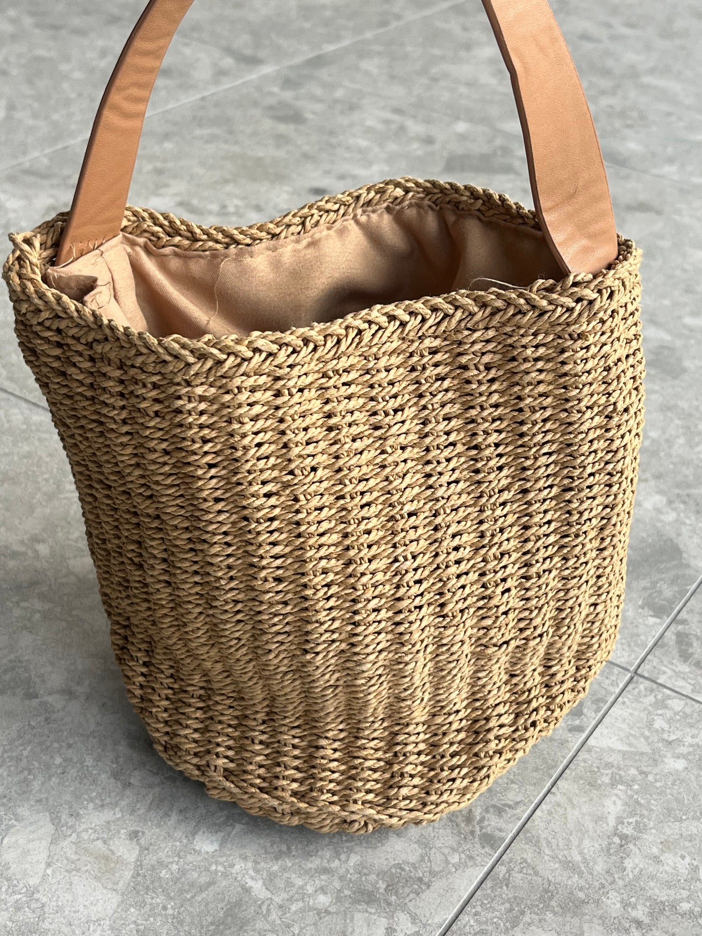 Floral Straw Bucket Bag