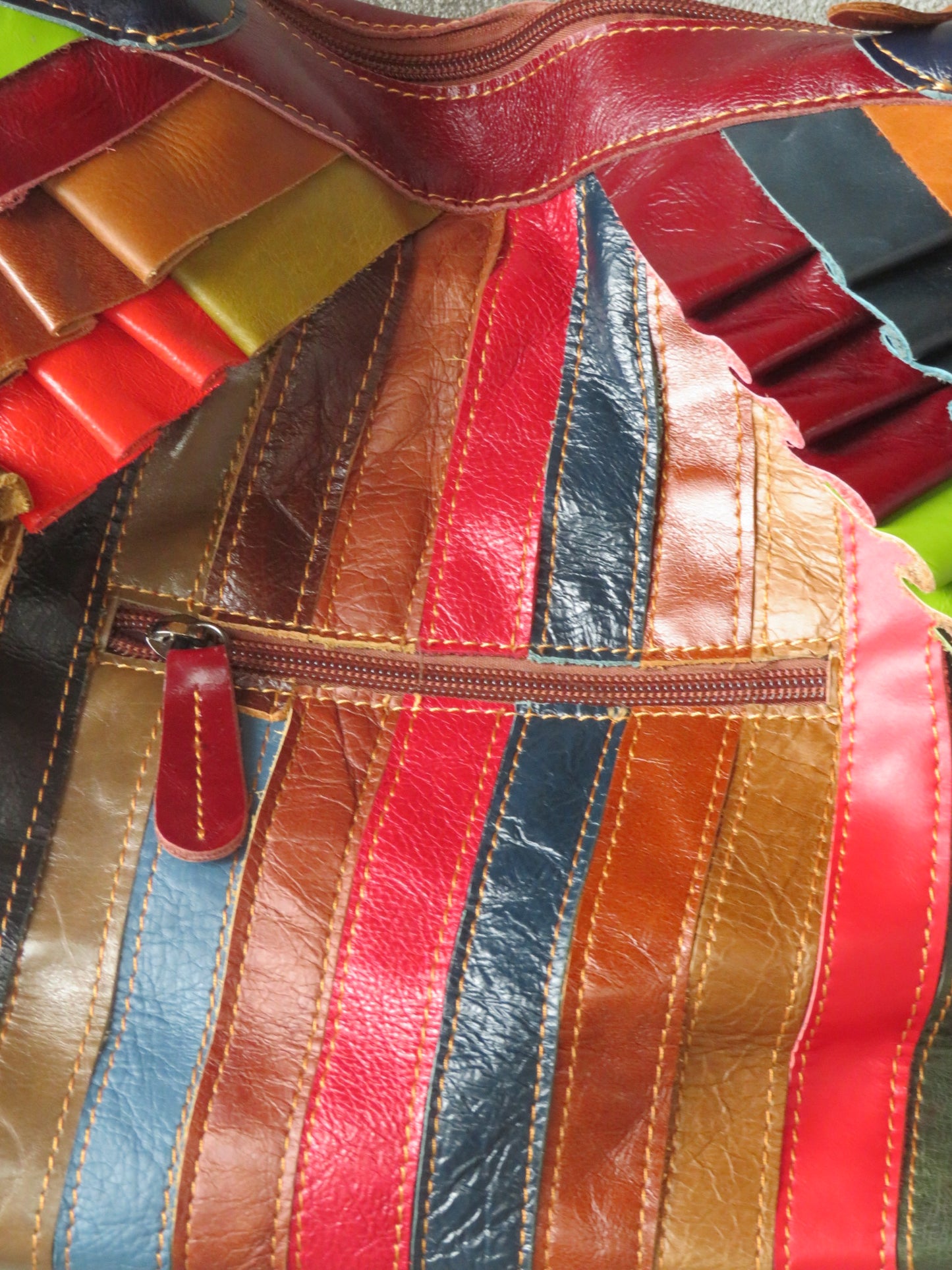 Multi-coloured Leather Patchwork and Ruffle Bag