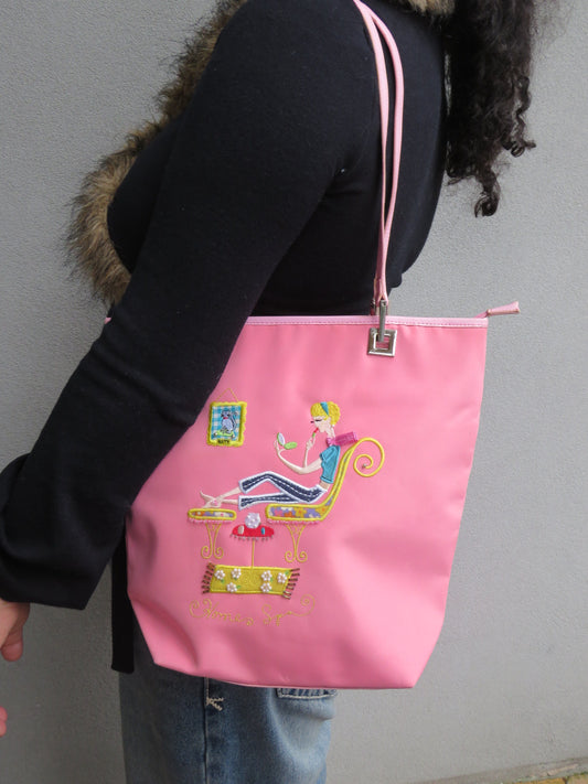 Pink Textured Graphic Bag