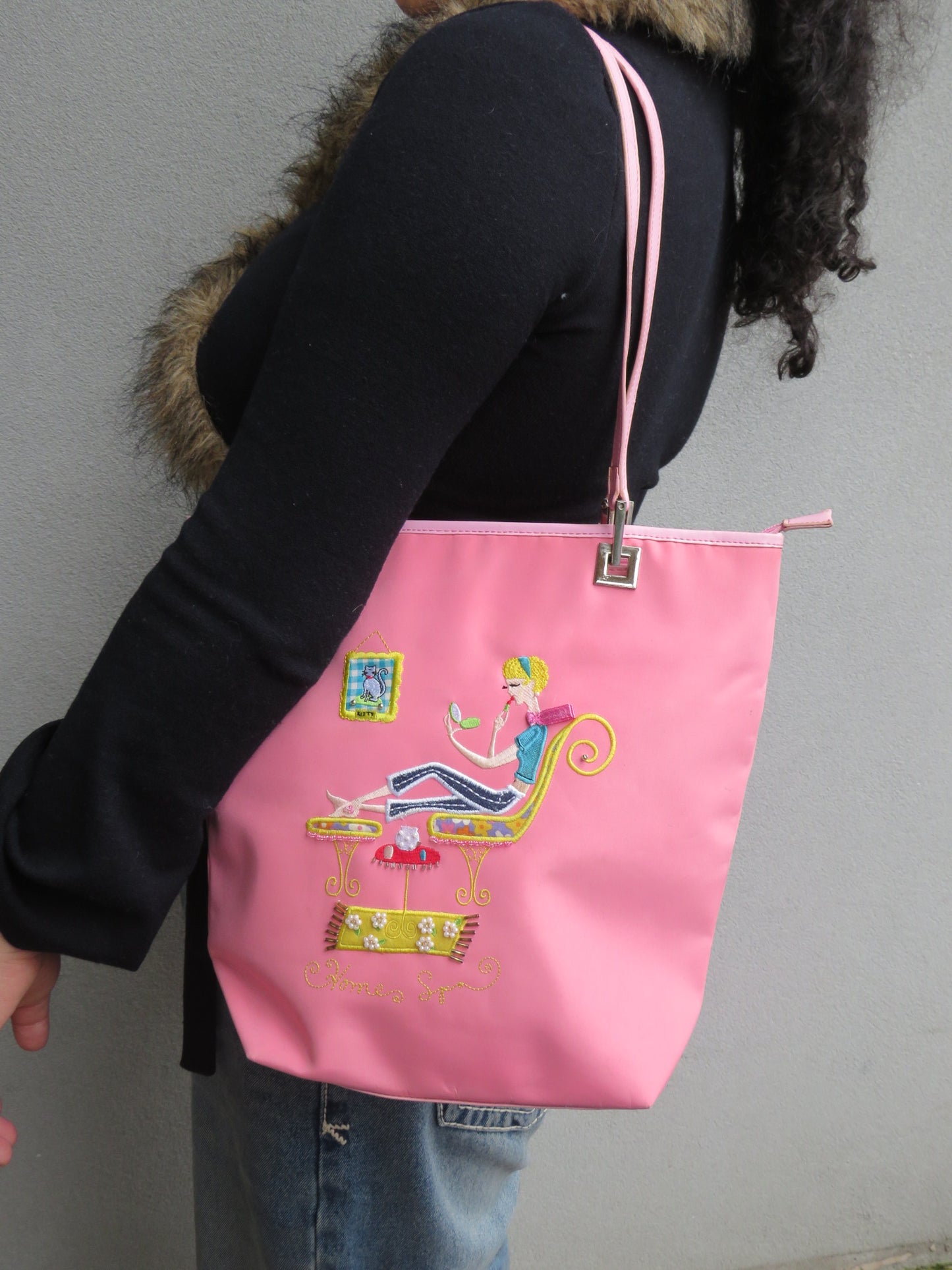 Pink Textured Graphic Bag