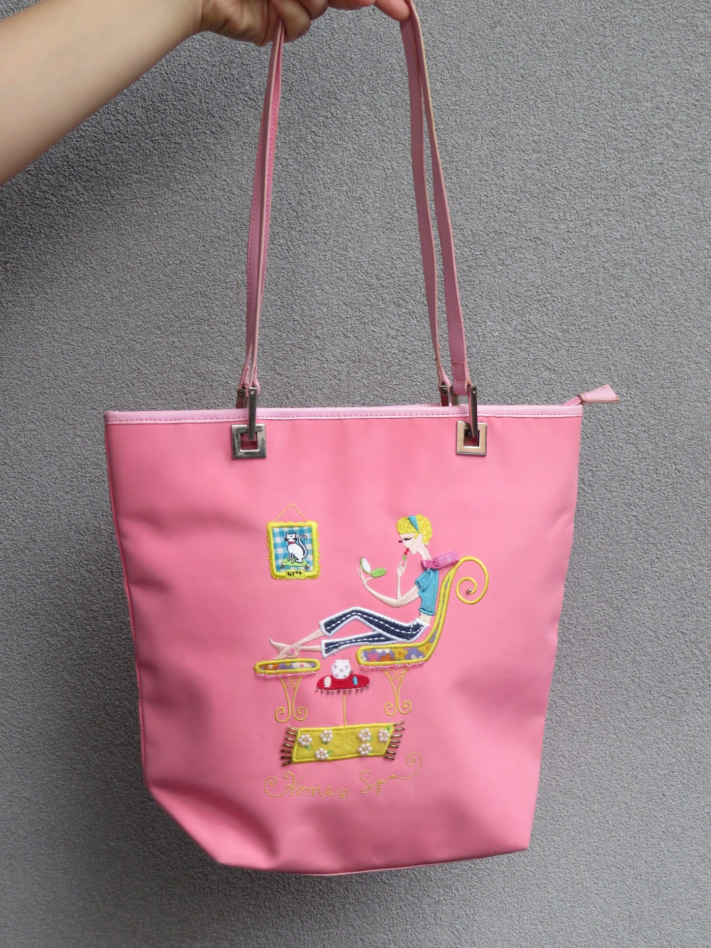 Pink Textured Graphic Bag