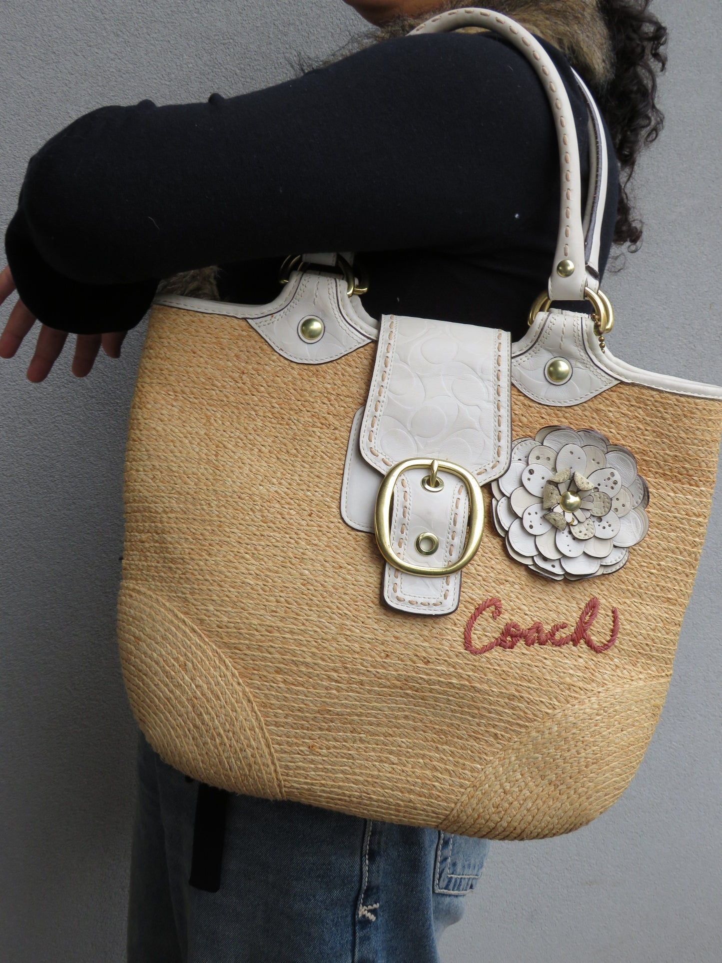 Straw Leather Coach Bag