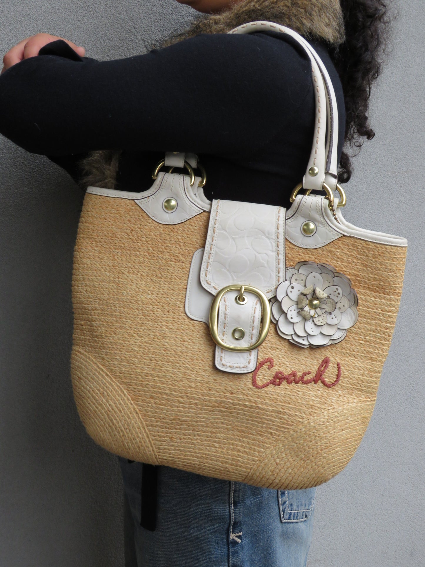 Straw Leather Coach Bag