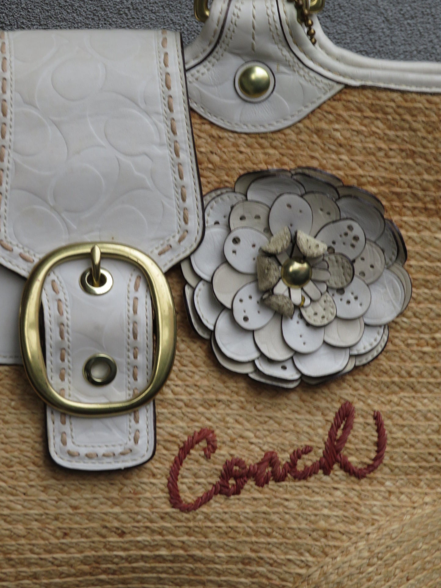 Straw Leather Coach Bag