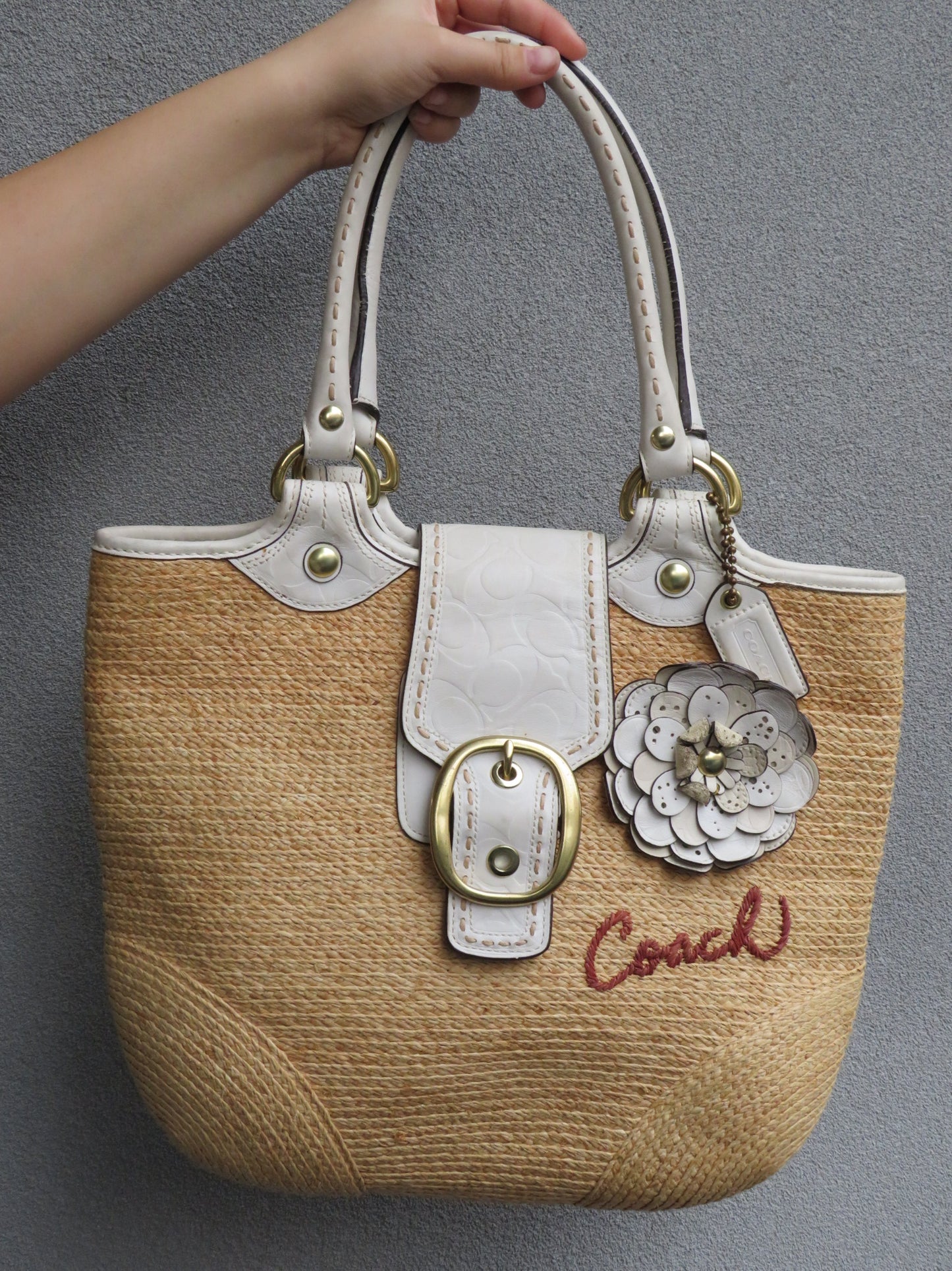 Straw Leather Coach Bag