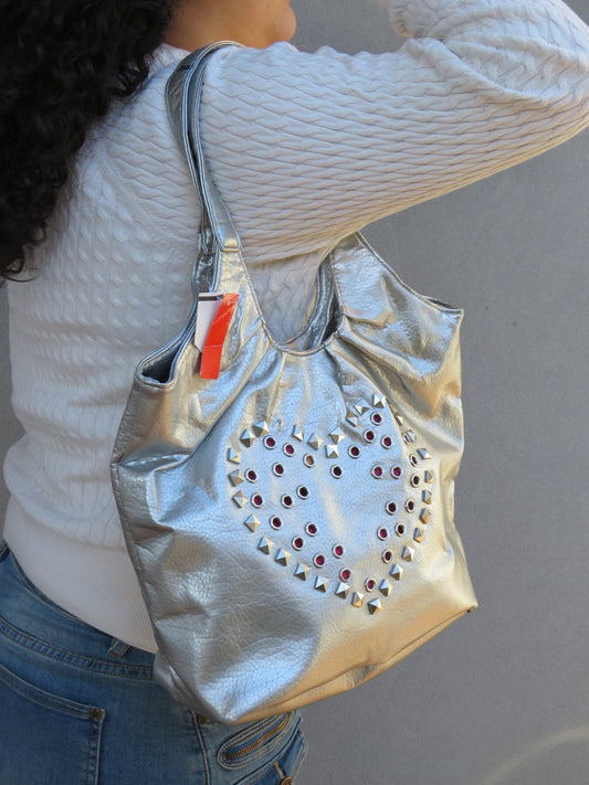 Studded Heart Chrome Bag