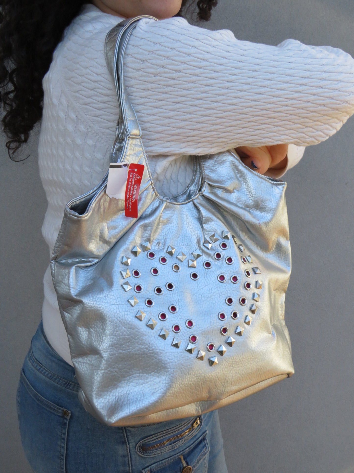 Studded Heart Chrome Bag