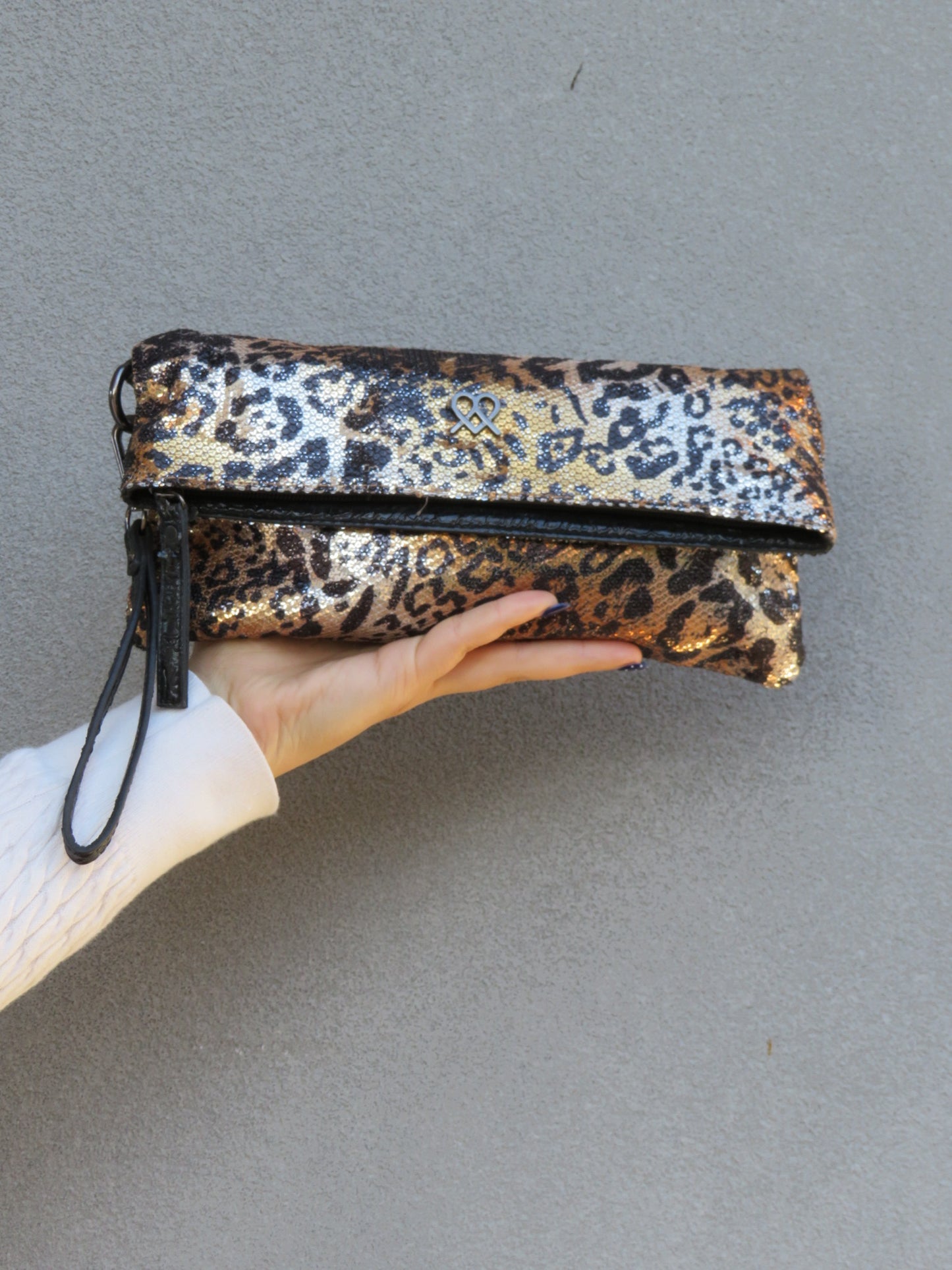 Sequin Leopard Clutch