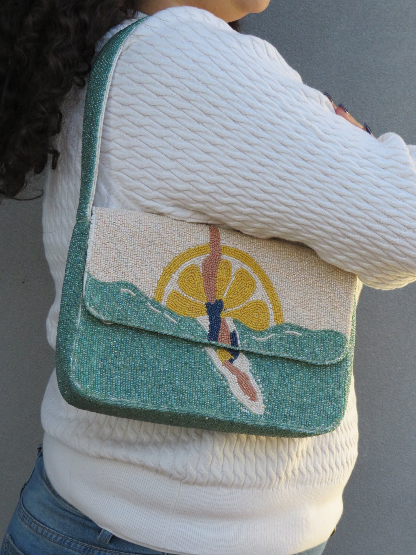 Beachy Lemon Beaded Bag