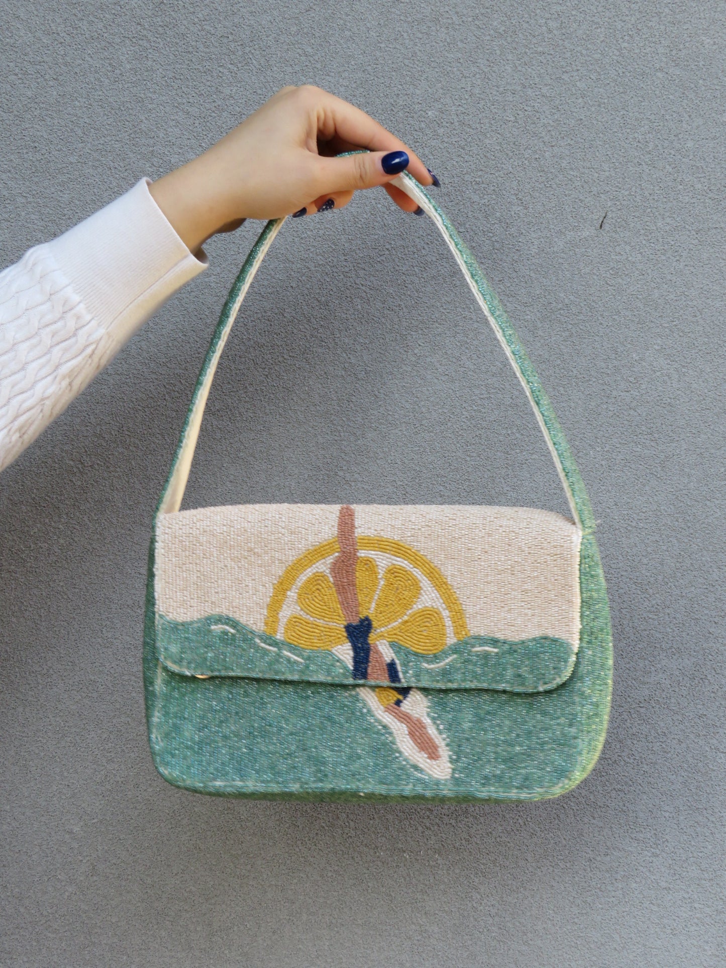 Beachy Lemon Beaded Bag