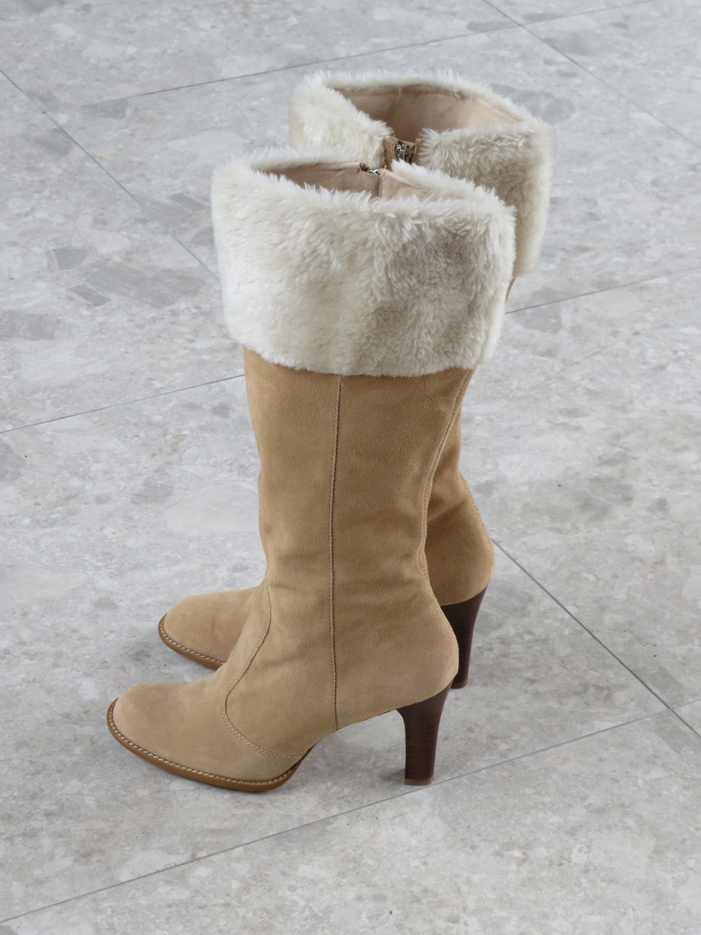 Suede Fur Heel Boots