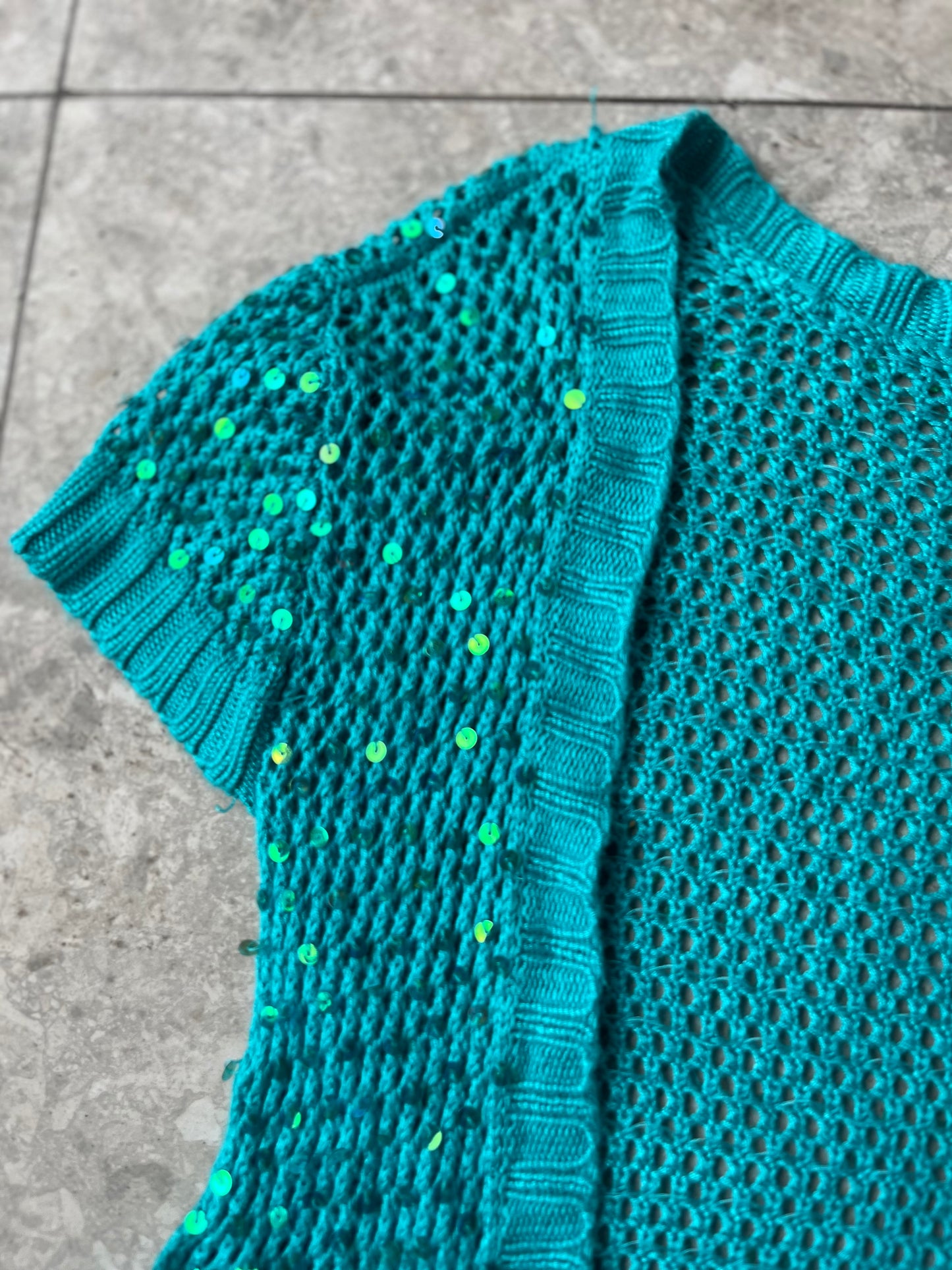 Sequin Blue Crochet Cardigan